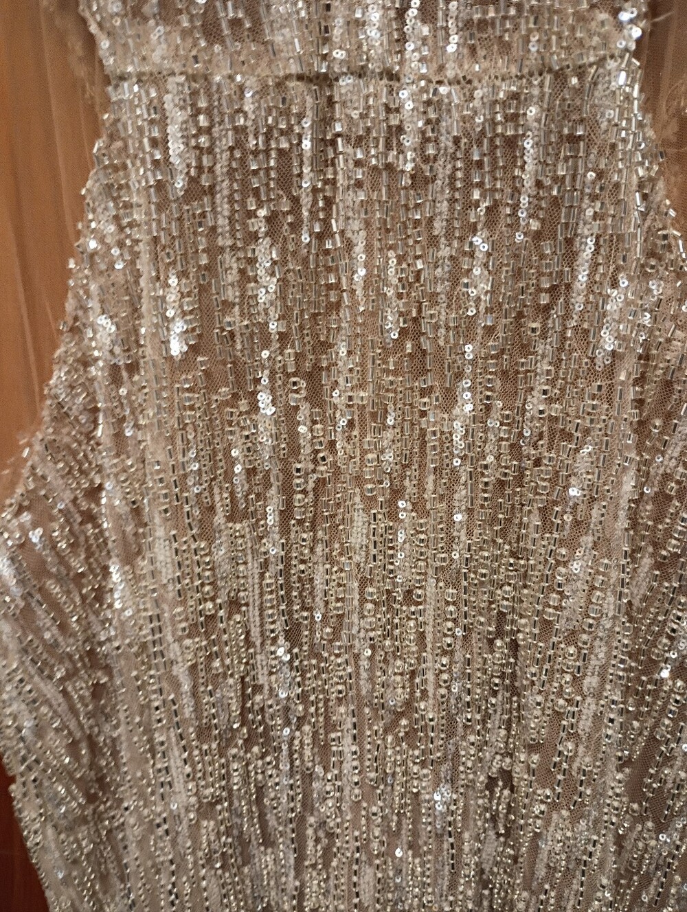 Sequin Metallic Gown with Deep V Neck - Picture 3 of 7
